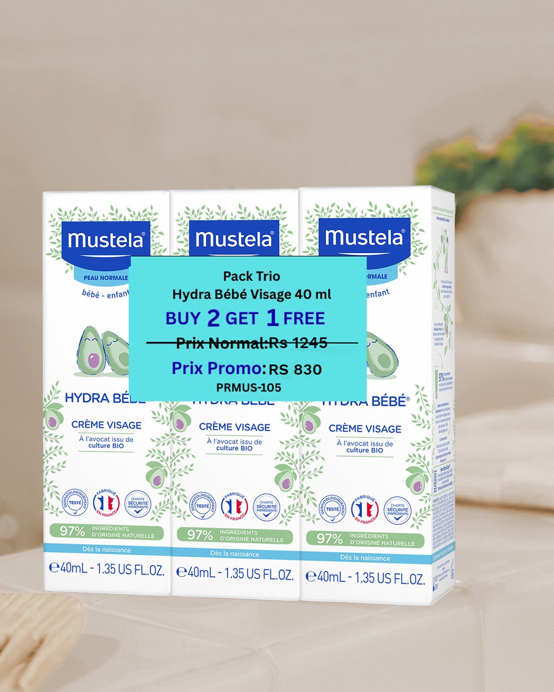 Pack Trio Mustela Hydra Bébé Visage (40 ml x 3)